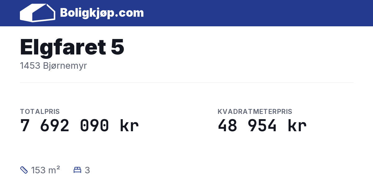 Elgfaret 5, 1453 Bjørnemyr - totalpris og kvadratmeterpris fra Boligkjøp.com