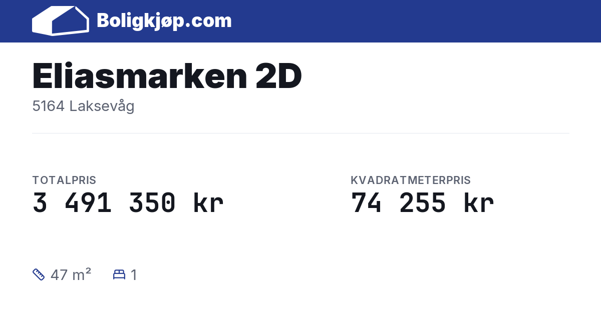 Eliasmarken 2D, 5164 Laksevåg - totalpris og kvadratmeterpris fra Boligkjøp.com
