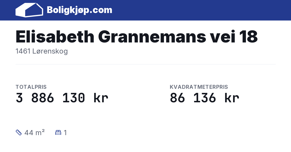 Elisabeth Grannemans vei 18, 1461 Lørenskog - totalpris og kvadratmeterpris fra Boligkjøp.com