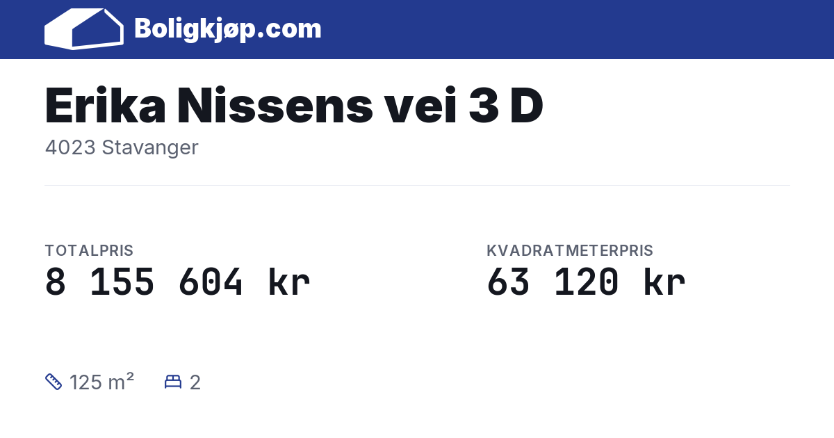 Erika Nissens vei 3 D, 4023 Stavanger - totalpris og kvadratmeterpris fra Boligkjøp.com