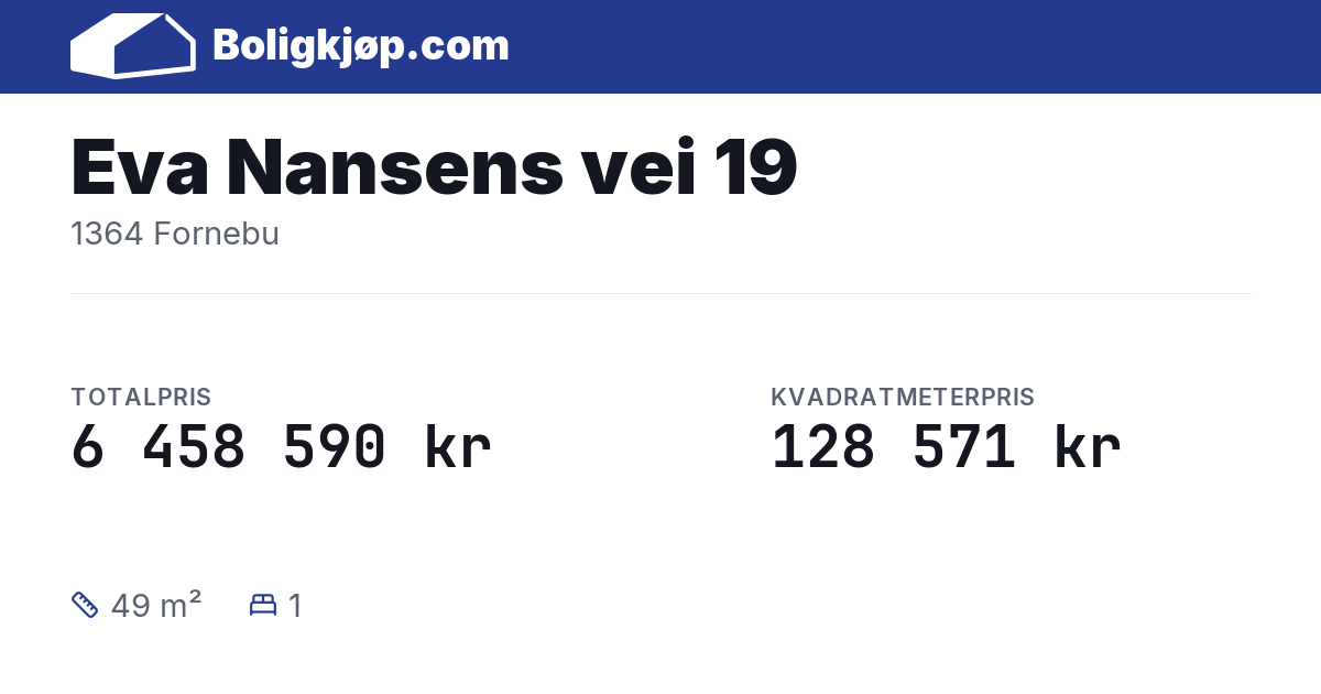 Eva Nansens vei 19, 1364 Fornebu - totalpris og kvadratmeterpris fra Boligkjøp.com
