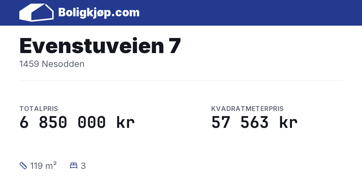 Evenstuveien 7, 1459 Nesodden - totalpris og kvadratmeterpris fra Boligkjøp.com