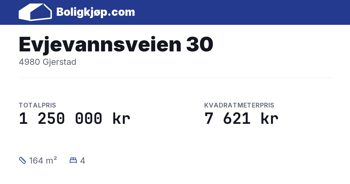 Evjevannsveien 30, 4980 Gjerstad - totalpris og kvadratmeterpris fra Boligkjøp.com