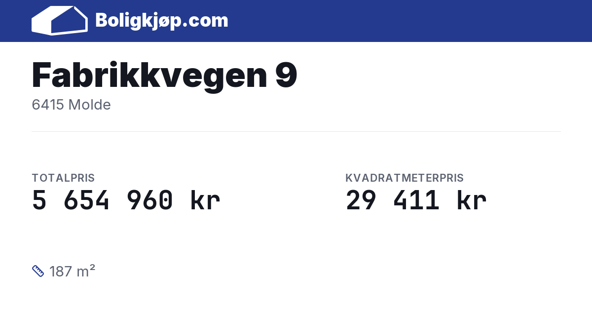 Fabrikkvegen 9, 6415 Molde - totalpris og kvadratmeterpris fra Boligkjøp.com