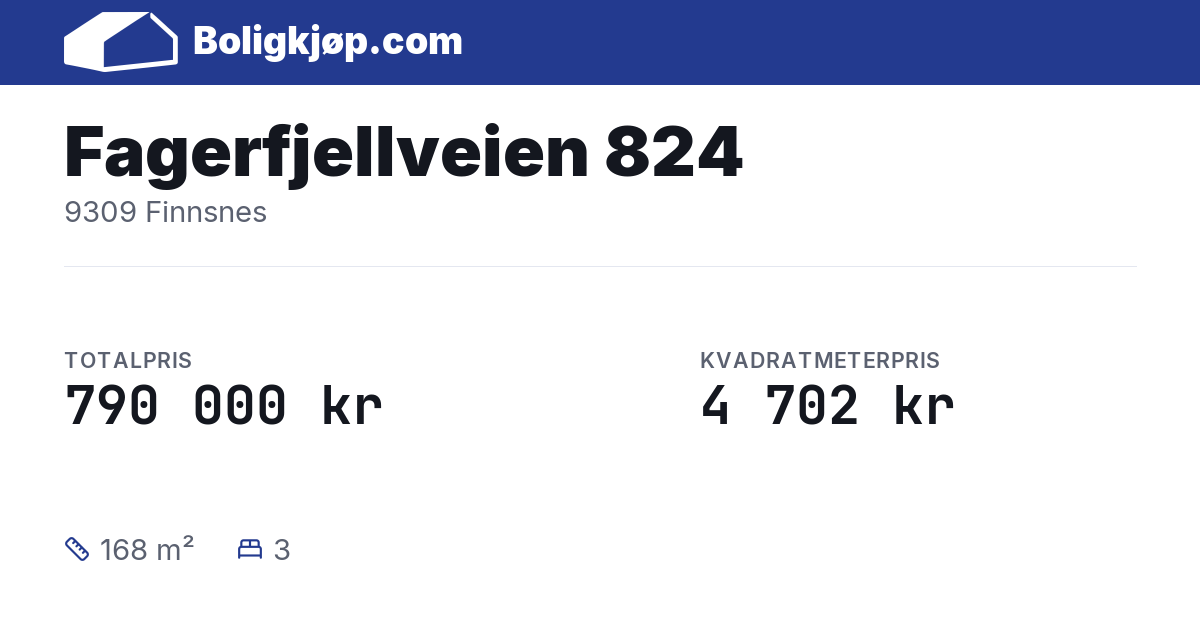 Fagerfjellveien 824, 9309 Finnsnes - totalpris og kvadratmeterpris fra Boligkjøp.com