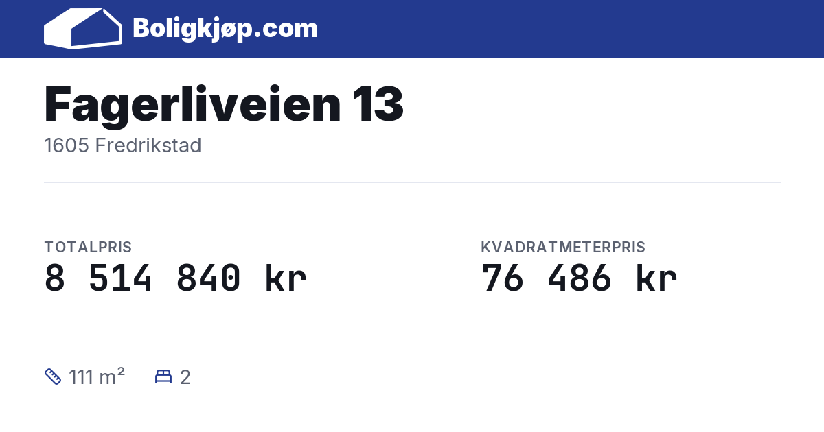 Fagerliveien 13, 1605 Fredrikstad - totalpris og kvadratmeterpris fra Boligkjøp.com