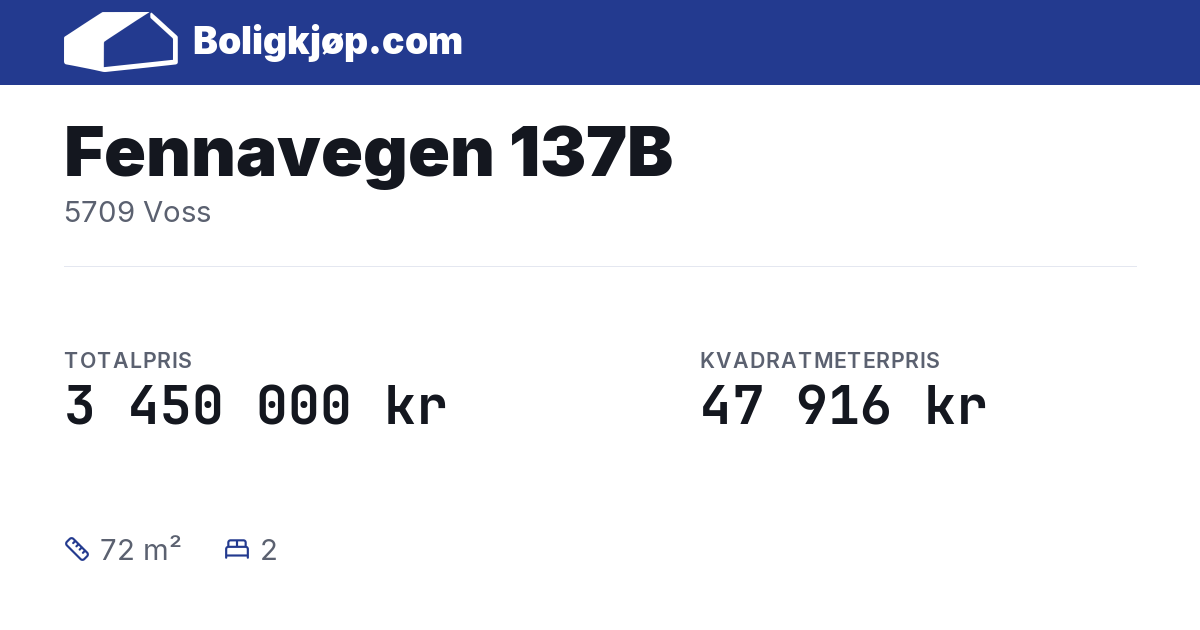 Fennavegen 137B, 5709 Voss - totalpris og kvadratmeterpris fra Boligkjøp.com