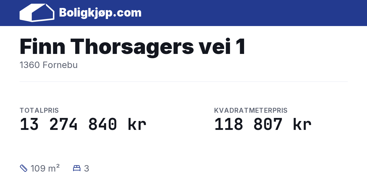 Finn Thorsagers vei 1, 1360 Fornebu - totalpris og kvadratmeterpris fra Boligkjøp.com