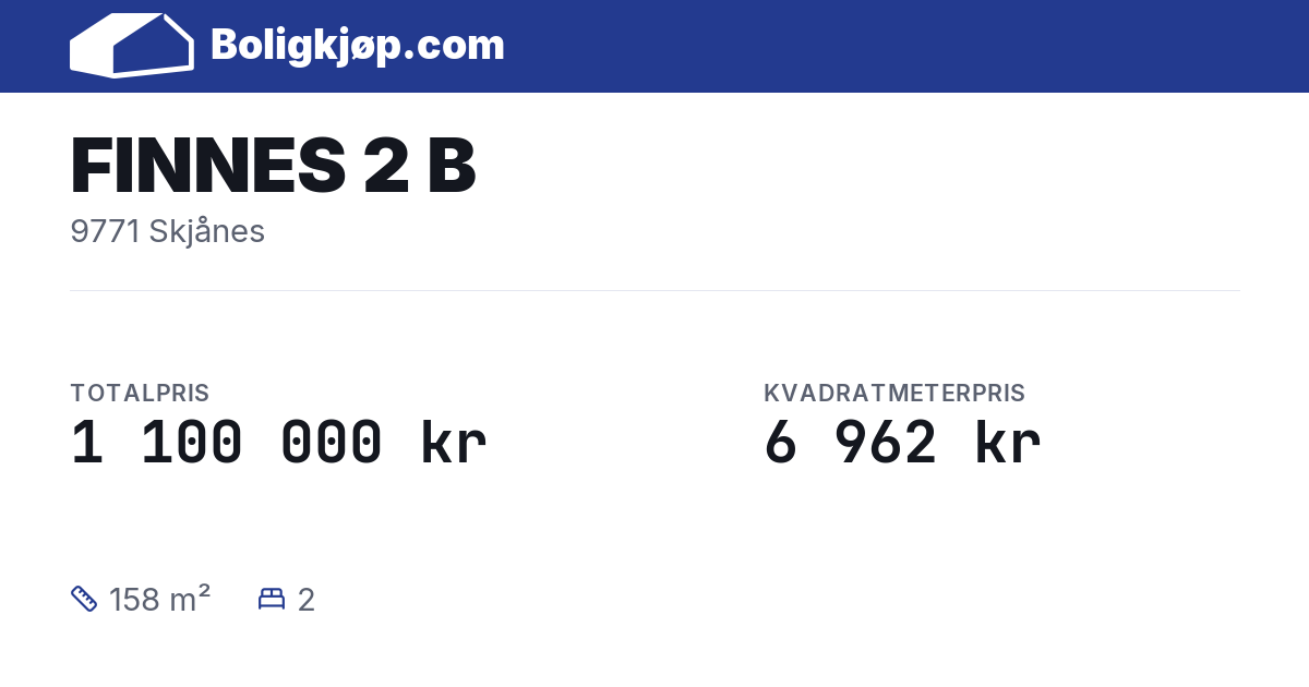 FINNES 2 B, 9771 Skjånes - totalpris og kvadratmeterpris fra Boligkjøp.com