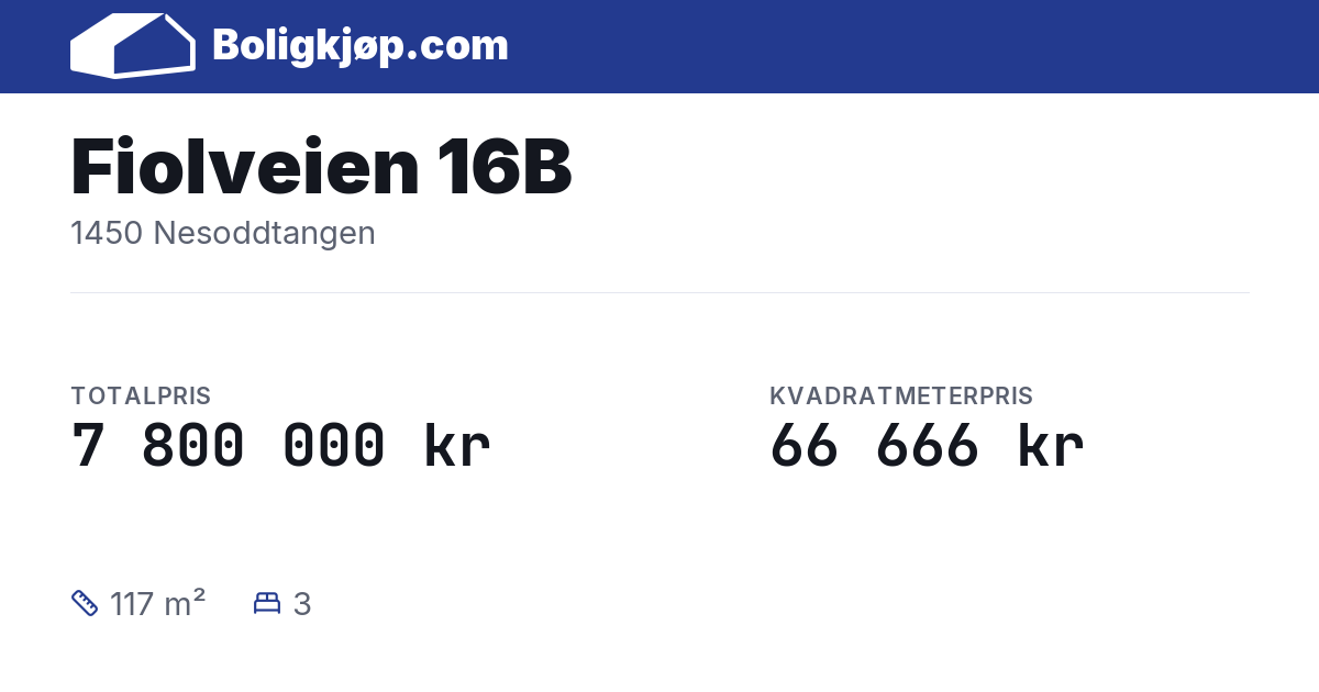 Fiolveien 16B, 1450 Nesoddtangen - totalpris og kvadratmeterpris fra Boligkjøp.com