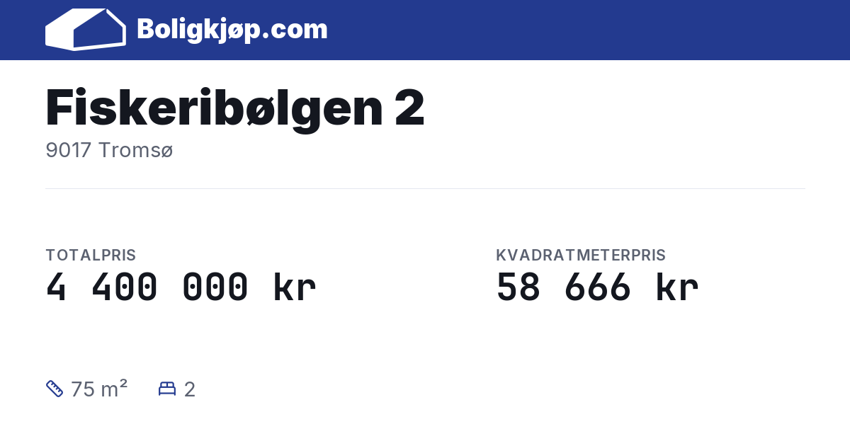 Fiskeribølgen 2, 9017 Tromsø - totalpris og kvadratmeterpris fra Boligkjøp.com