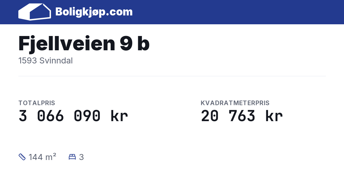 Fjellveien 9 b, 1593 Svinndal - totalpris og kvadratmeterpris fra Boligkjøp.com