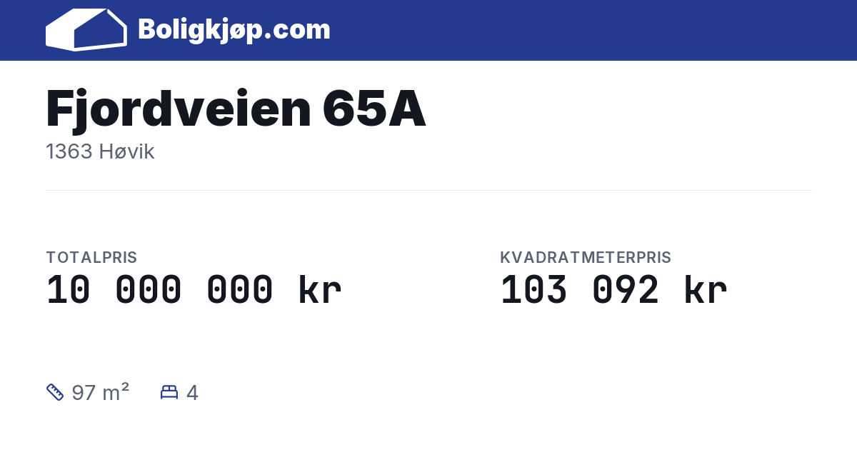 Fjordveien 65A, 1363 Høvik - totalpris og kvadratmeterpris fra Boligkjøp.com