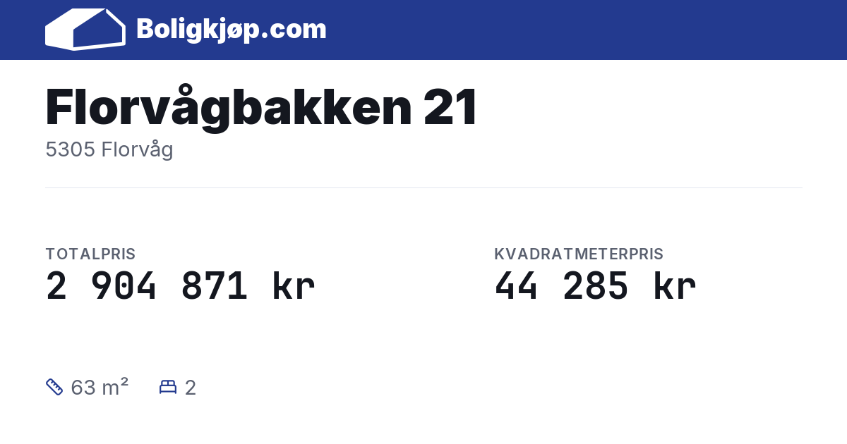 Florvågbakken 21, 5305 Florvåg - totalpris og kvadratmeterpris fra Boligkjøp.com