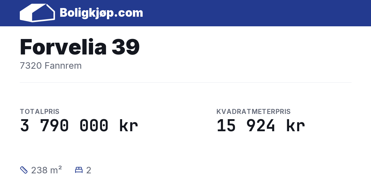 Forvelia 39, 7320 Fannrem - totalpris og kvadratmeterpris fra Boligkjøp.com
