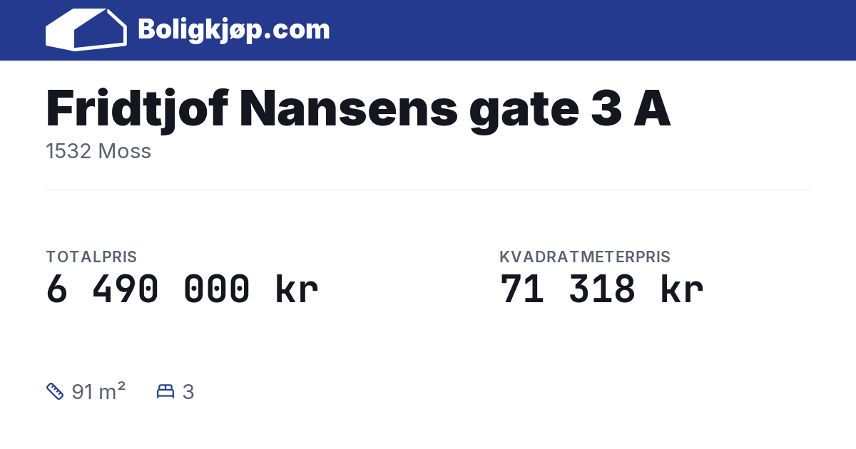 Fridtjof Nansens gate 3 A, 1532 Moss - totalpris og kvadratmeterpris fra Boligkjøp.com