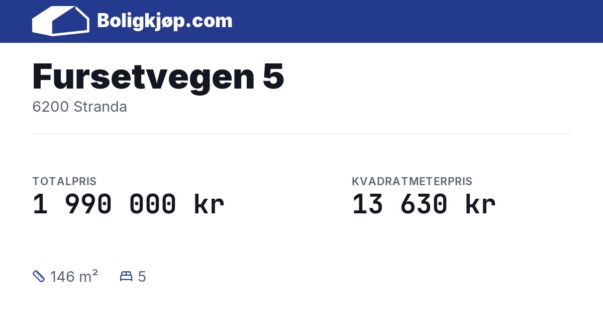 Fursetvegen 5, 6200 Stranda - totalpris og kvadratmeterpris fra Boligkjøp.com