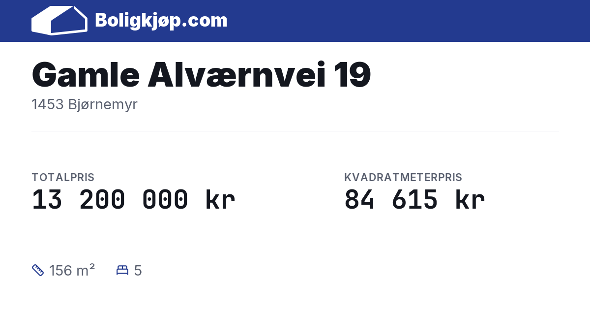 Gamle Alværnvei 19, 1453 Bjørnemyr - totalpris og kvadratmeterpris fra Boligkjøp.com