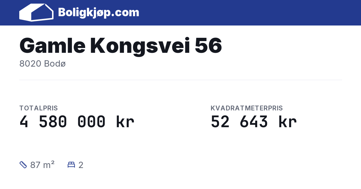 Gamle Kongsvei 56, 8020 Bodø - totalpris og kvadratmeterpris fra Boligkjøp.com