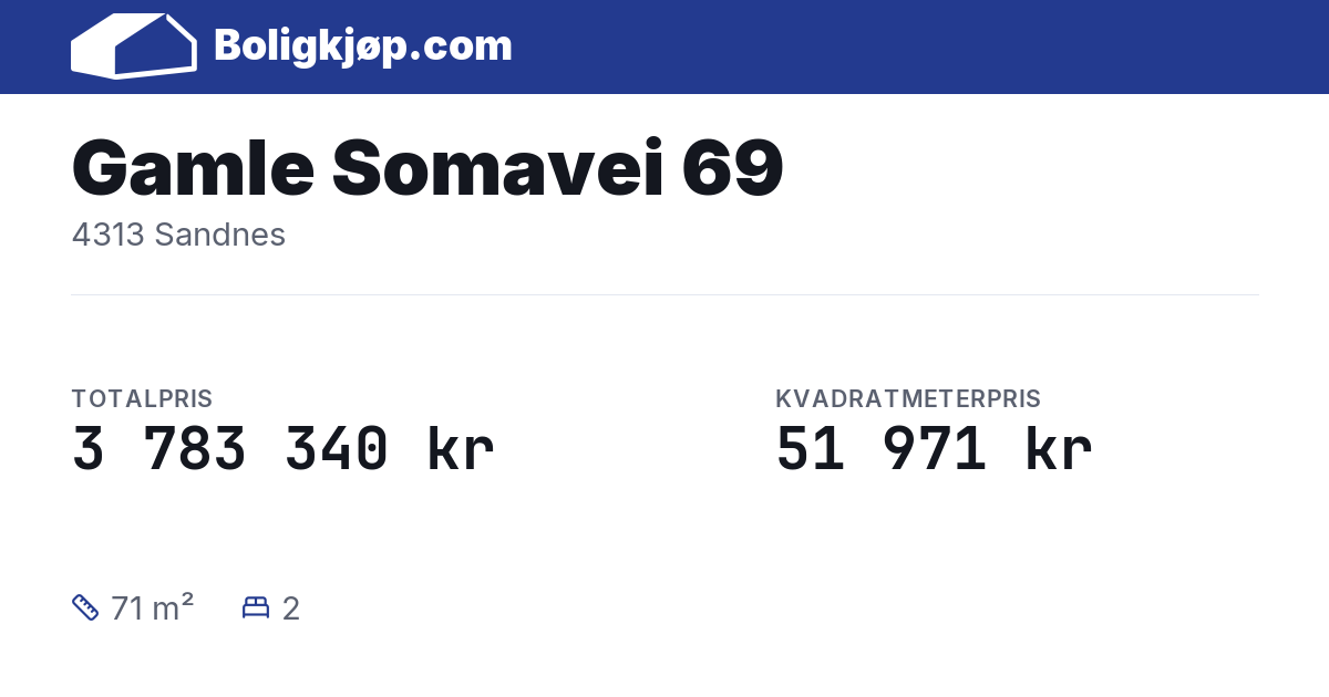 Gamle Somavei 69, 4313 Sandnes - totalpris og kvadratmeterpris fra Boligkjøp.com