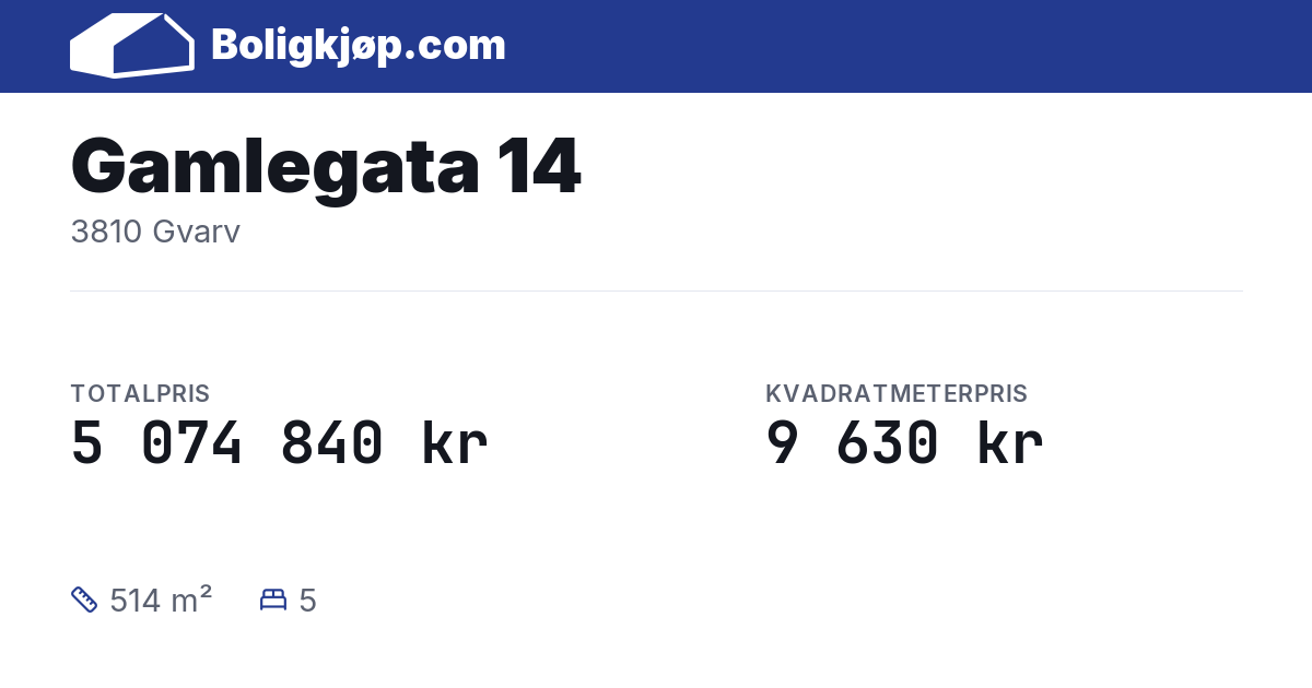 Gamlegata 14, 3810 Gvarv - totalpris og kvadratmeterpris fra Boligkjøp.com