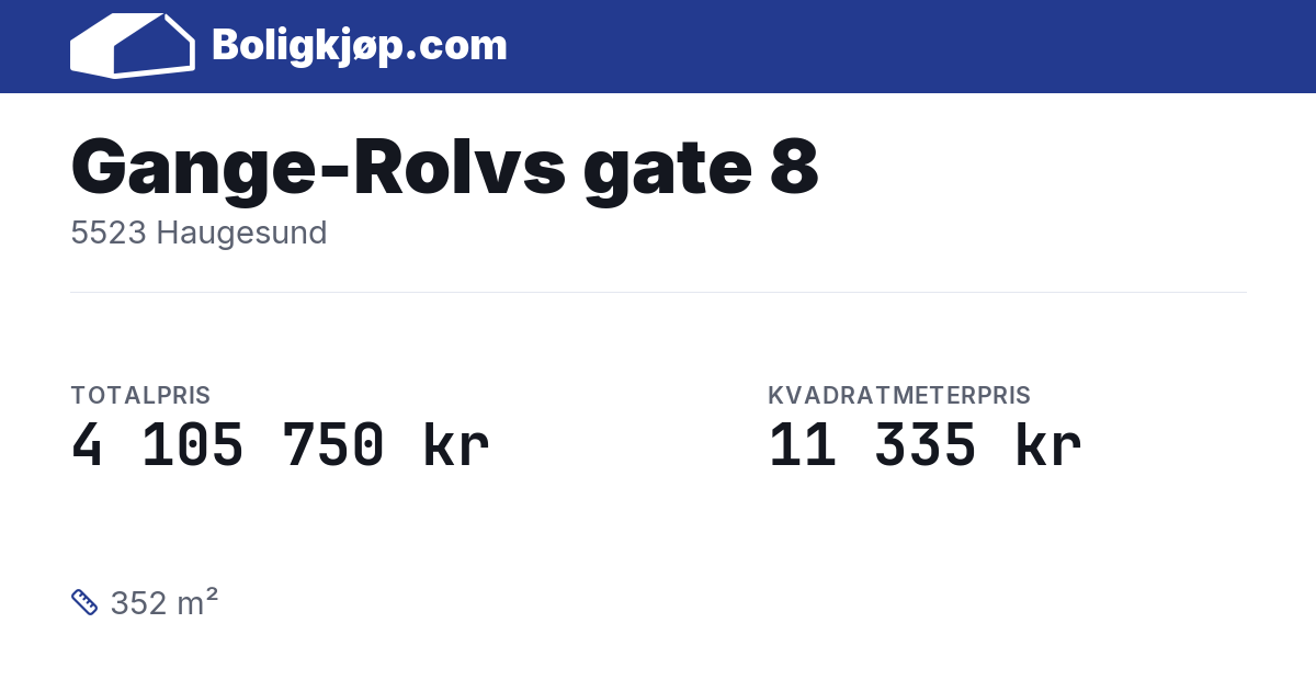 Gange-Rolvs gate 8, 5523 Haugesund - totalpris og kvadratmeterpris fra Boligkjøp.com