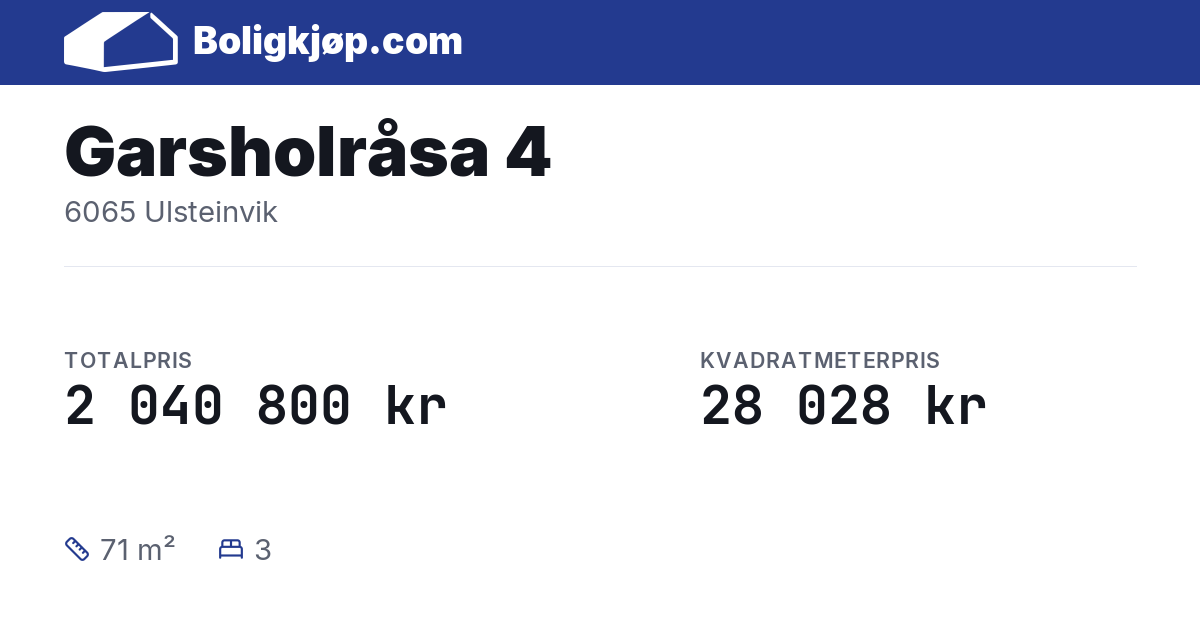 Garsholråsa 4, 6065 Ulsteinvik - totalpris og kvadratmeterpris fra Boligkjøp.com