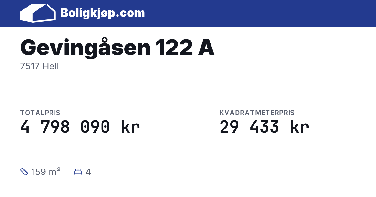 Gevingåsen 122 A, 7517 Hell - totalpris og kvadratmeterpris fra Boligkjøp.com