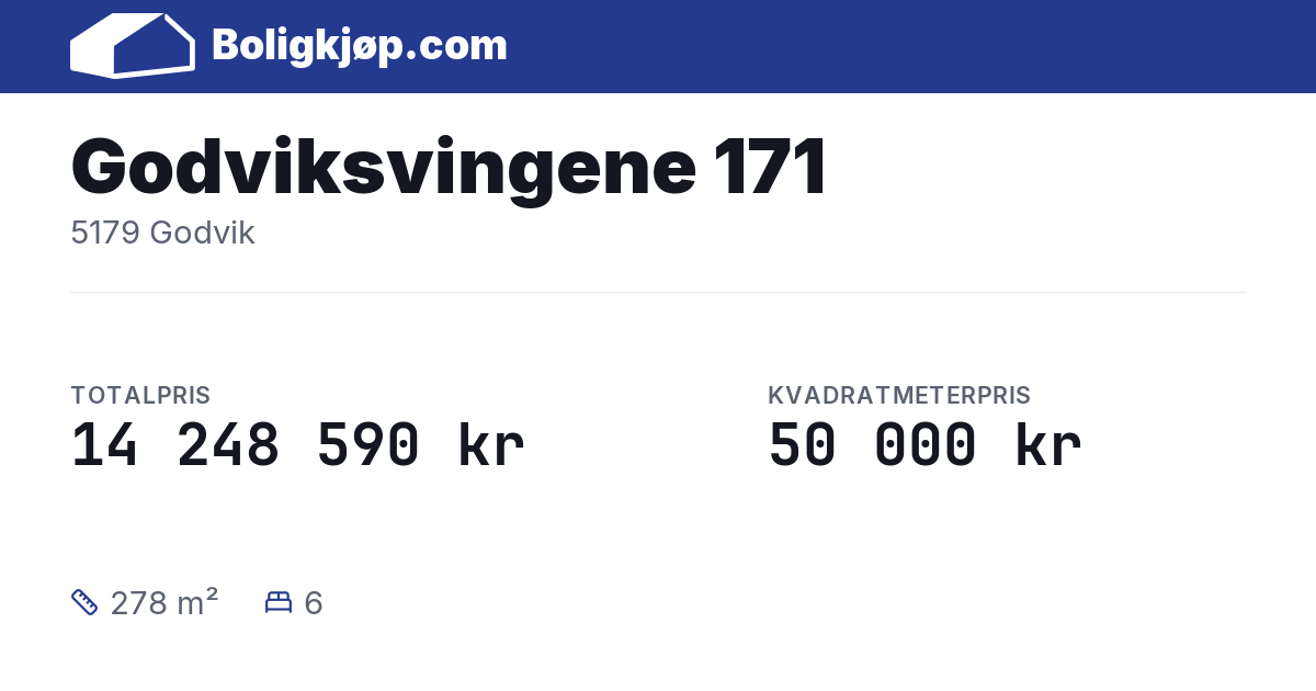 Godviksvingene 171, 5179 Godvik - totalpris og kvadratmeterpris fra Boligkjøp.com