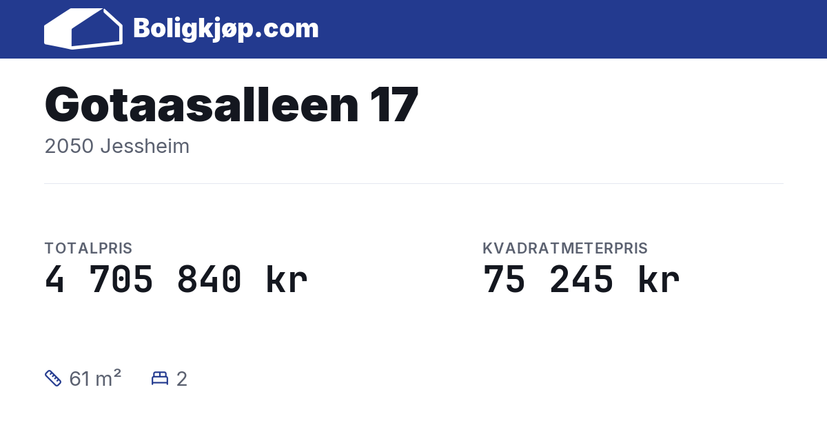 Gotaasalleen 17, 2050 Jessheim - totalpris og kvadratmeterpris fra Boligkjøp.com