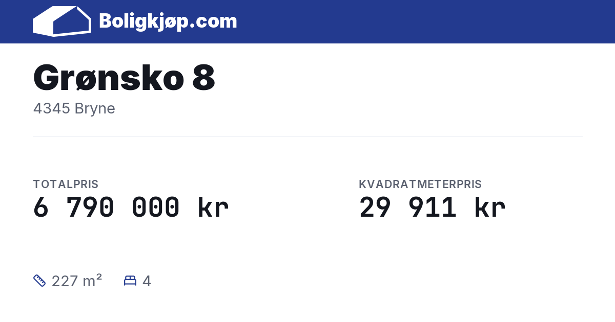 Grønsko 8, 4345 Bryne - totalpris og kvadratmeterpris fra Boligkjøp.com