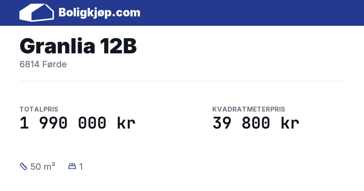 Granlia 12B, 6814 Førde - totalpris og kvadratmeterpris fra Boligkjøp.com