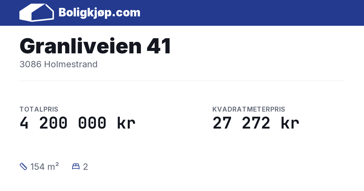 Granliveien 41, 3086 Holmestrand - totalpris og kvadratmeterpris fra Boligkjøp.com