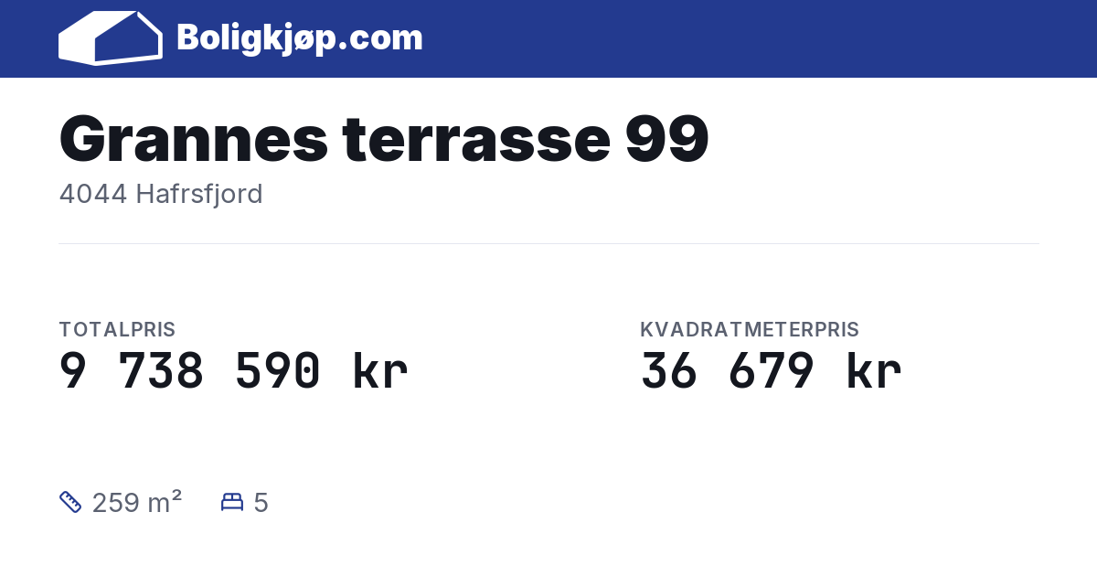Grannes terrasse 99, 4044 Hafrsfjord - totalpris og kvadratmeterpris fra Boligkjøp.com