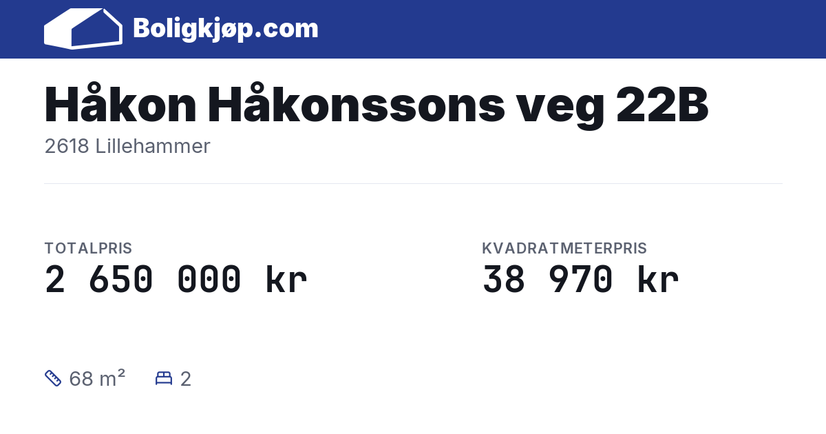 Håkon Håkonssons veg 22B, 2618 Lillehammer - totalpris og kvadratmeterpris fra Boligkjøp.com