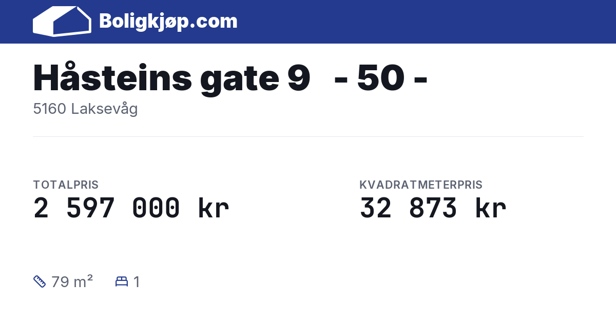 Håsteins gate 9   - 50 -, 5160 Laksevåg - totalpris og kvadratmeterpris fra Boligkjøp.com