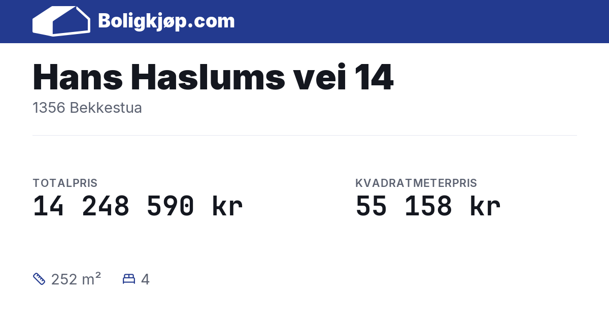 Hans Haslums vei 14, 1356 Bekkestua - totalpris og kvadratmeterpris fra Boligkjøp.com