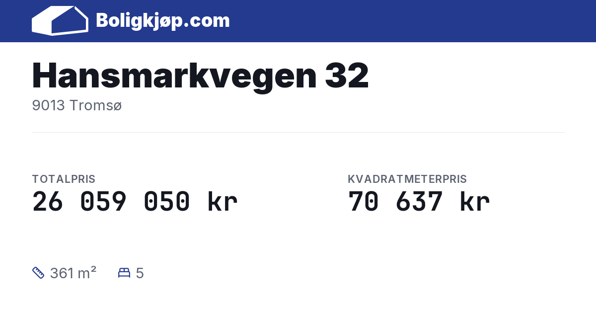 Hansmarkvegen 32, 9013 Tromsø - totalpris og kvadratmeterpris fra Boligkjøp.com