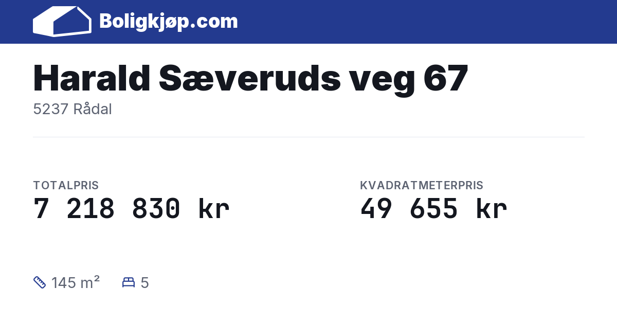 Harald Sæveruds veg 67, 5237 Rådal - totalpris og kvadratmeterpris fra Boligkjøp.com