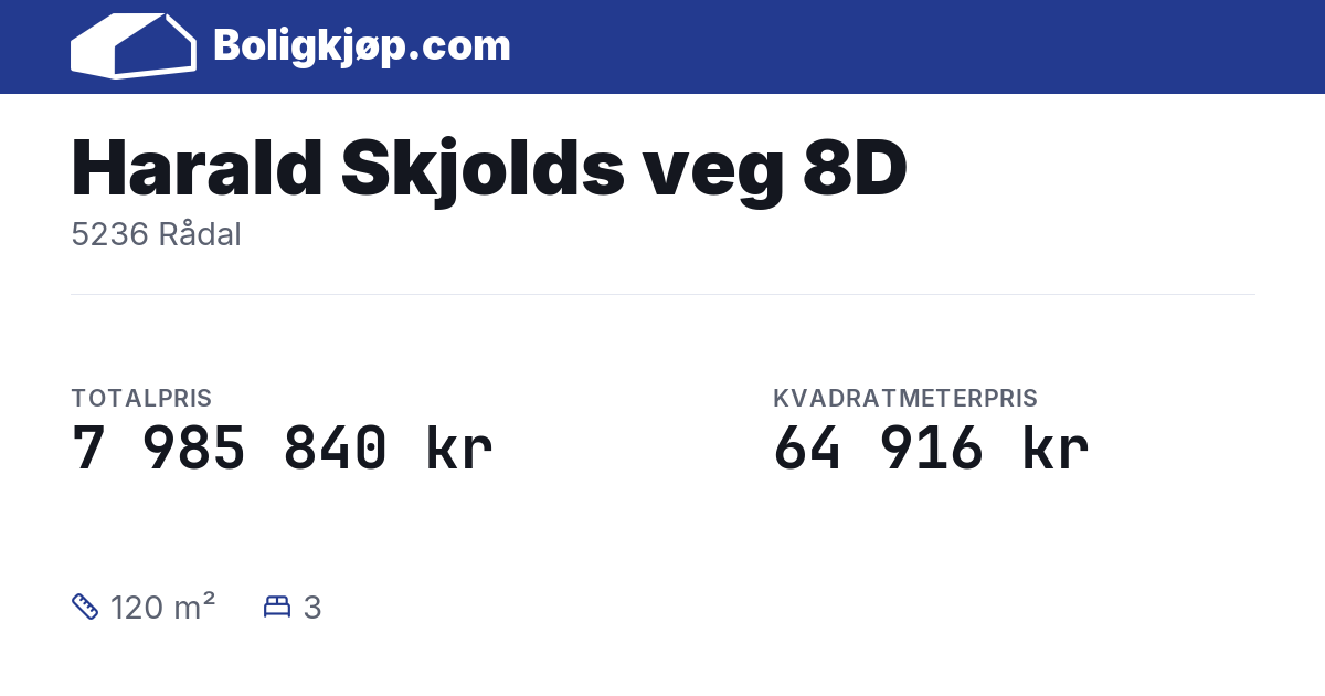 Harald Skjolds veg 8D, 5236 Rådal - totalpris og kvadratmeterpris fra Boligkjøp.com
