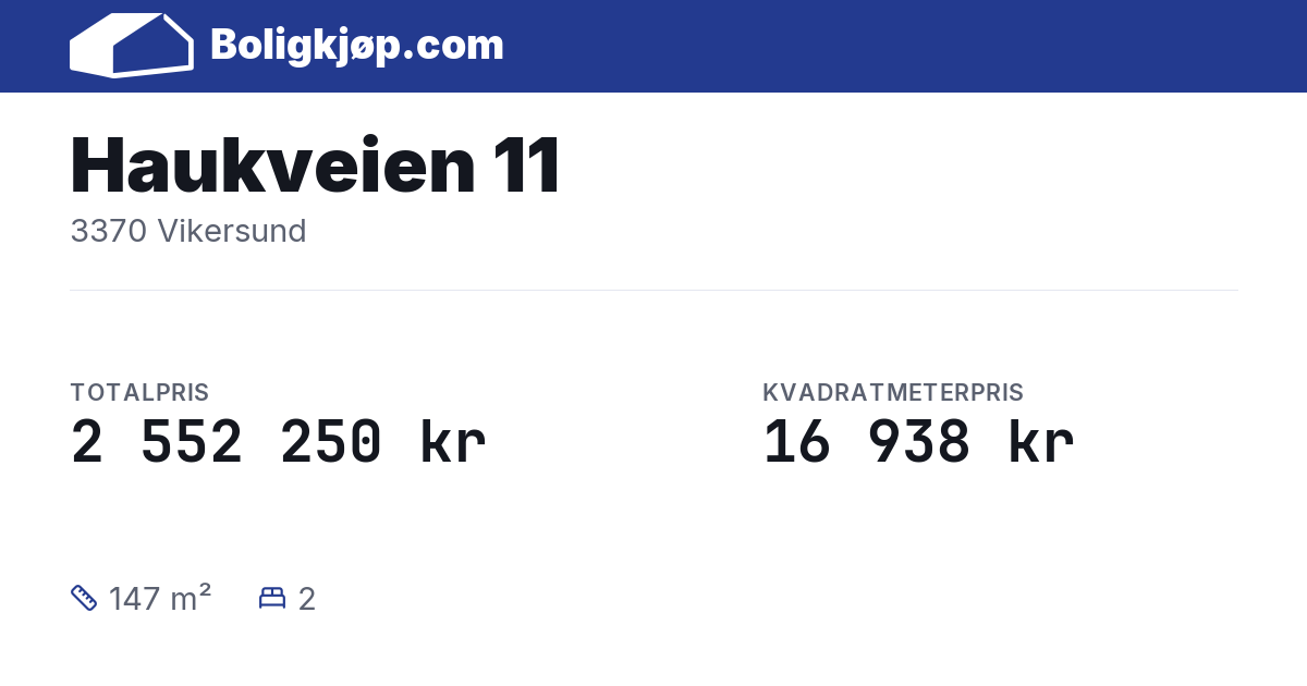 Haukveien 11, 3370 Vikersund - totalpris og kvadratmeterpris fra Boligkjøp.com