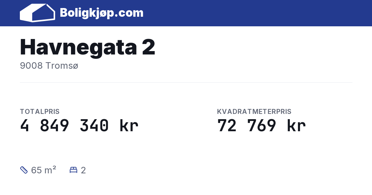 Havnegata 2, 9008 Tromsø - totalpris og kvadratmeterpris fra Boligkjøp.com