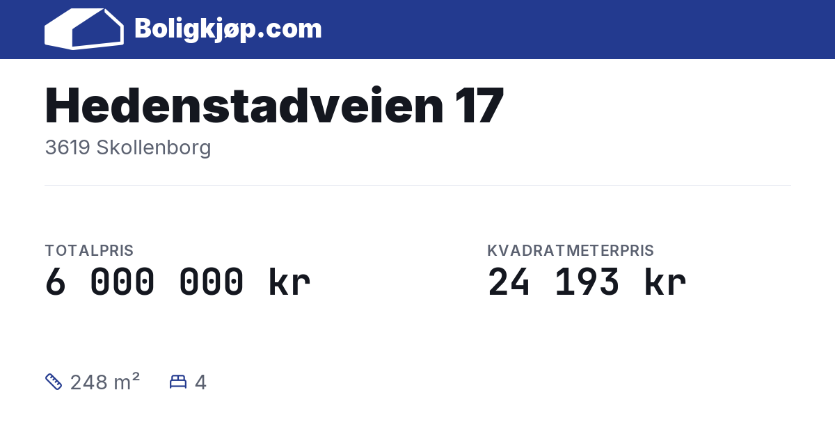 Hedenstadveien 17, 3619 Skollenborg - totalpris og kvadratmeterpris fra Boligkjøp.com