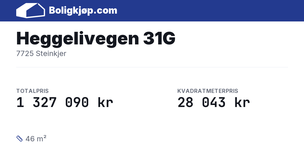 Heggelivegen 31G, 7725 Steinkjer - totalpris og kvadratmeterpris fra Boligkjøp.com