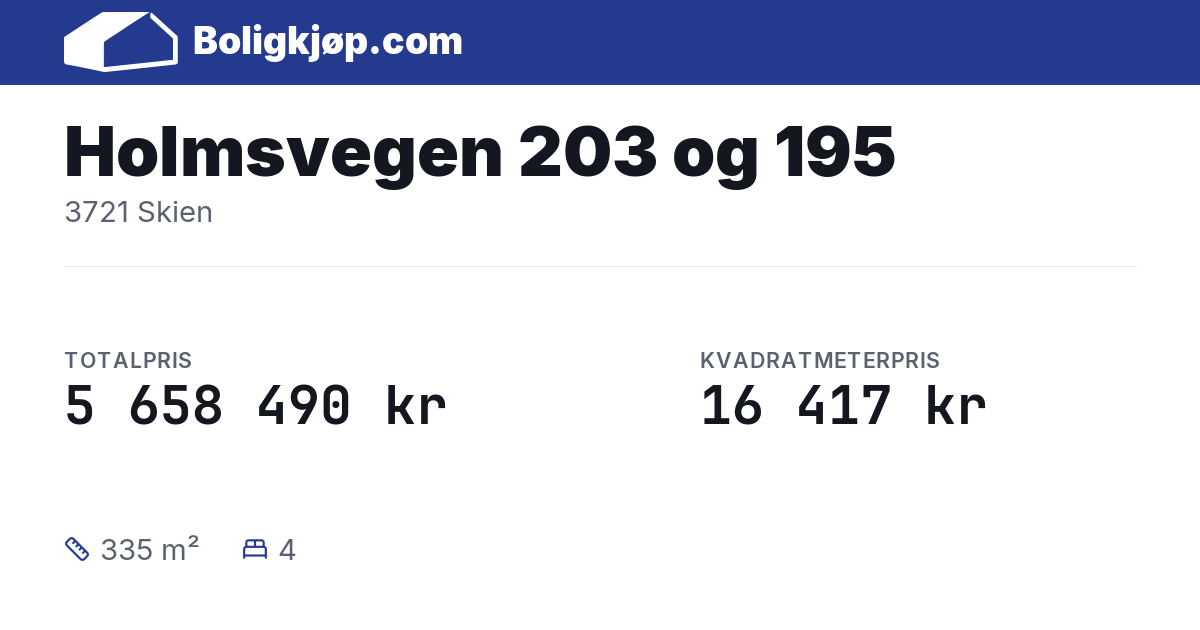 Holmsvegen 203 og 195, 3721 Skien - totalpris og kvadratmeterpris fra Boligkjøp.com