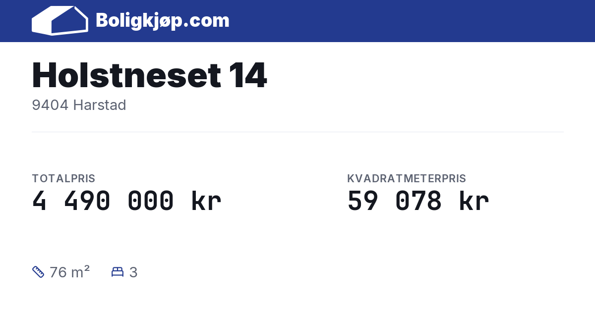 Holstneset 14, 9404 Harstad - totalpris og kvadratmeterpris fra Boligkjøp.com