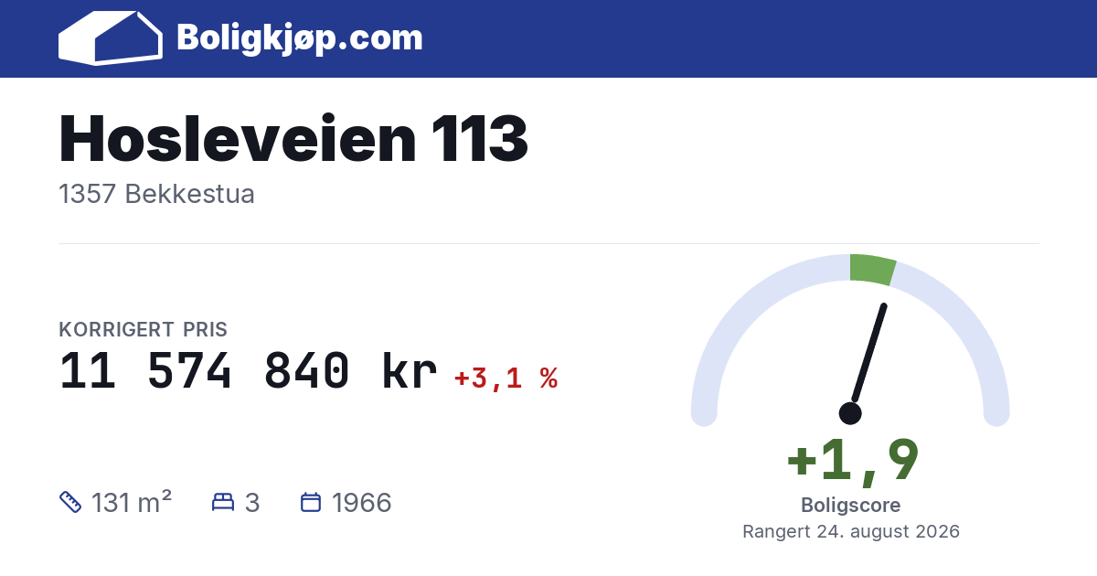 Hosleveien 113, 1357 Bekkestua - boligscore og totalpris fra Boligkjøp.com