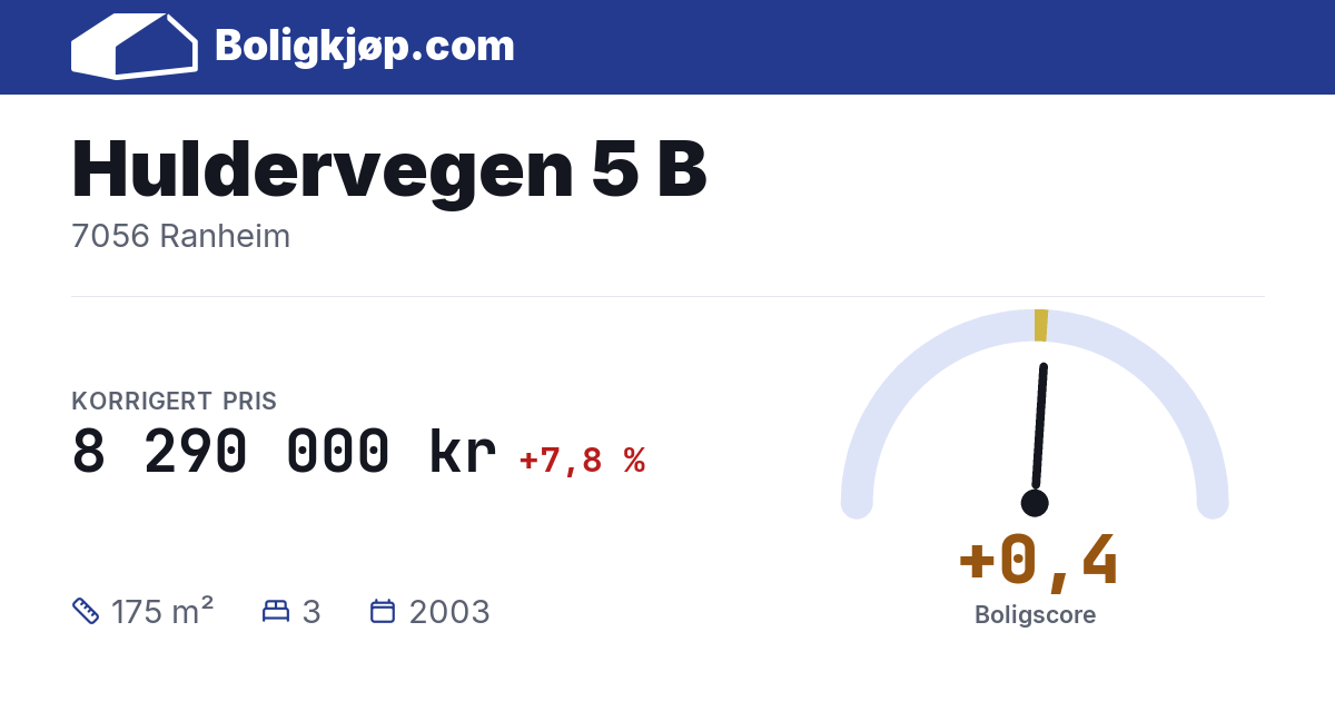 Huldervegen 5 B, 7056 Ranheim - boligscore og totalpris fra Boligkjøp.com