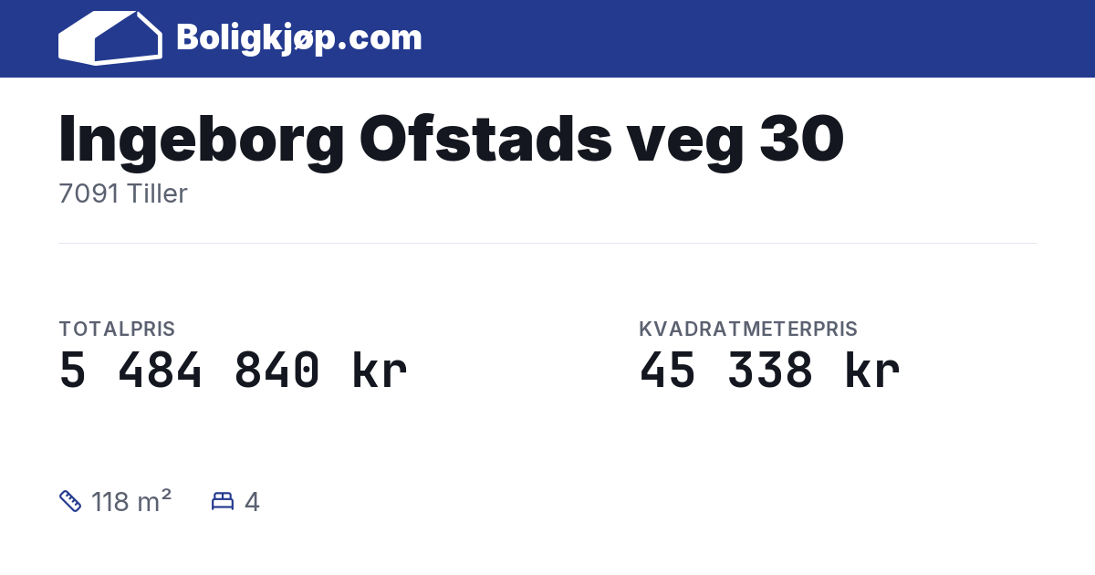 Ingeborg Ofstads veg 30, 7091 Tiller - totalpris og kvadratmeterpris fra Boligkjøp.com