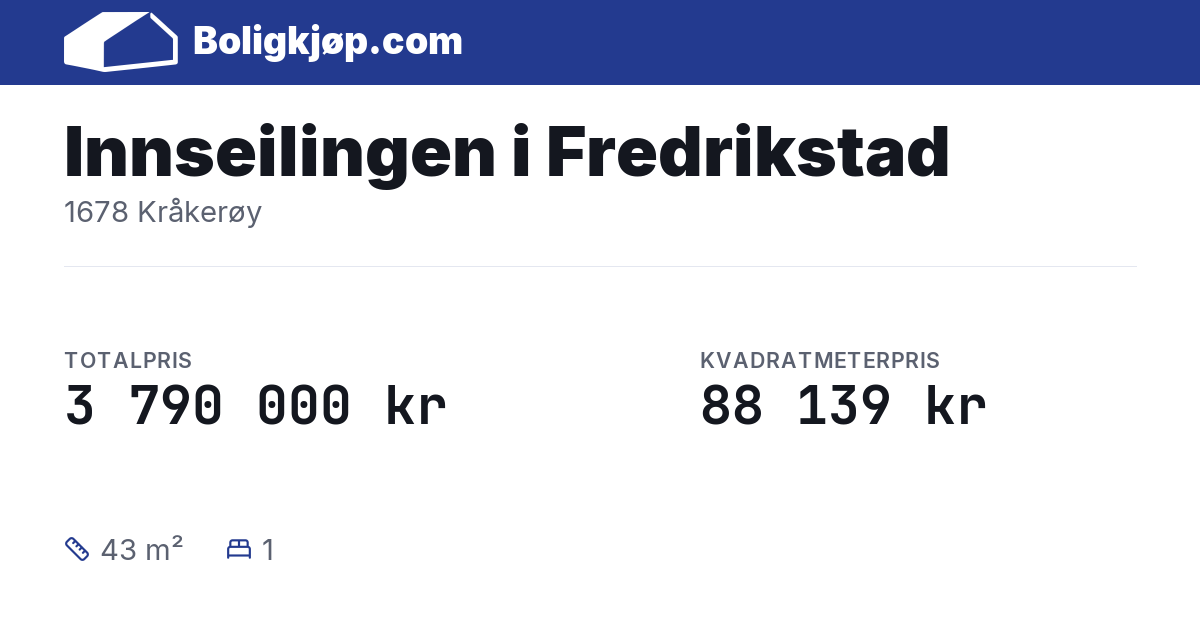Innseilingen i Fredrikstad, 1678 Kråkerøy - totalpris og kvadratmeterpris fra Boligkjøp.com
